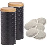 Zeller Bewaarblik voor koffiepads 2x zwart metaal 7,5 x 18 1 liter voorraadpot