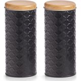 Zeller Bewaarblik voor koffiepads 2x zwart metaal 7,5 x 18 1 liter voorraadpot