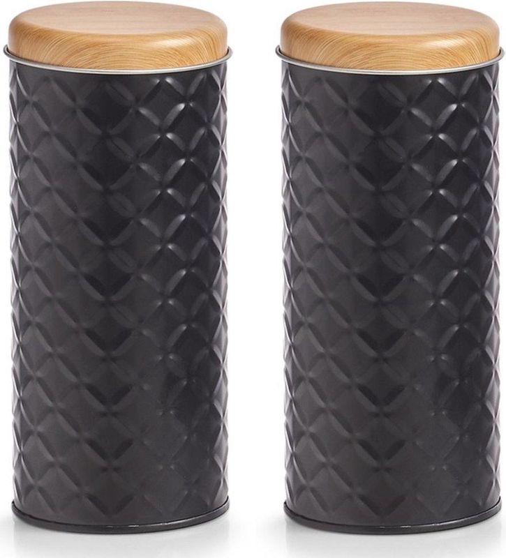 Zeller Bewaarblik voor koffiepads 2x zwart metaal 7,5 x 18 1 liter voorraadpot