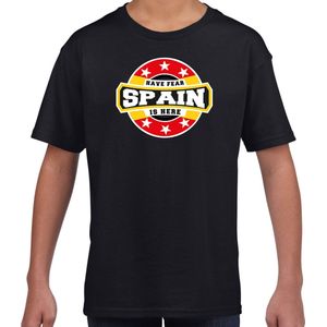 Have fear Spain is here / Spanje supporters t-shirt zwart voor kids