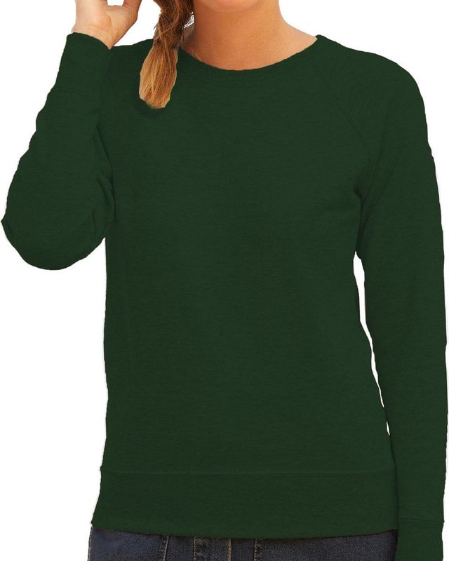 Groene sweater / sweatshirt trui met raglan mouwen en ronde hals voor dames - groen / donkergroen - basic sweaters