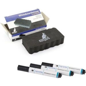 Magnetische whiteboard wisser met zwarte markers 3 stuks - Whiteboards