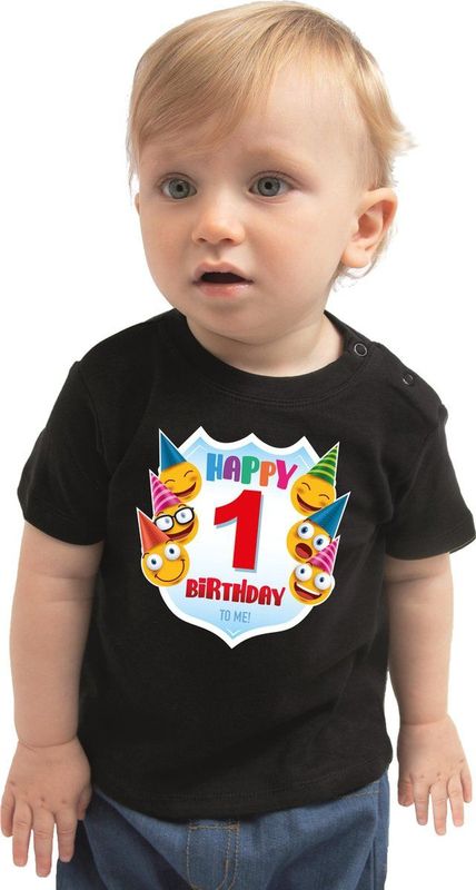 Bellatio Decorations - T-shirt - Zwart - Katoen - Happy Birthday 1 Jaar