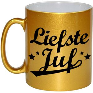 Afscheidscadeau Liefste juf goudglanzende beker / mok bedankt 330 ml