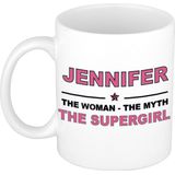 Naam cadeau mok/ beker Jennifer The woman, The myth the supergirl 300 ml