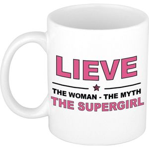 Naam cadeau mok/ beker Lieve The woman, The myth the supergirl 300 ml