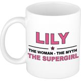 Naam cadeau mok/ beker Lily The woman, The myth the supergirl 300 ml