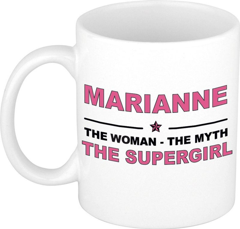 Naam cadeau mok/ beker Marianne The woman, The myth the supergirl 300 ml
