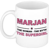 Naam cadeau mok/ beker Marjan The woman, The myth the supergirl 300 ml