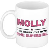 Naam cadeau mok/ beker Molly The woman, The myth the supergirl 300 ml