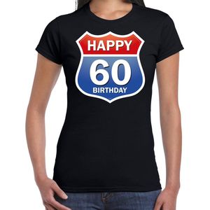 Happy birthday 60 jaar verjaardag t-shirt - zwart - dames - 60e verjaardag route bordje - Happy Birthday shirts / kleding XXL