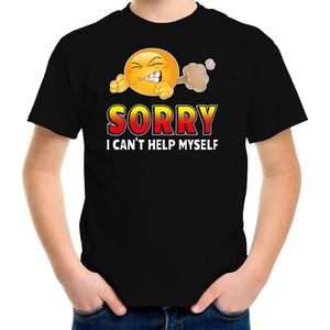 Funny emoticon t-shirt sorry i can not help myself zwart voor kids - Fun cadeau shirt 146 152