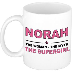 Naam cadeau Norah - The woman, The myth the supergirl koffie mok / beker 300 ml - naam/namen mokken - Cadeau voor o.a verjaardag/ moederdag/ pensioen/ geslaagd/ bedankt