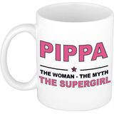 Naam cadeau mok/ beker Pippa The woman, The myth the supergirl 300 ml