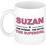 Naam cadeau mok/ beker Suzan The woman, The myth the supergirl 300 ml