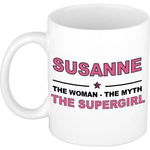 Naam cadeau mok/ beker Susanne The woman, The myth the supergirl 300 ml