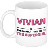 Naam cadeau mok/ beker Vivian The woman, The myth the supergirl 300 ml