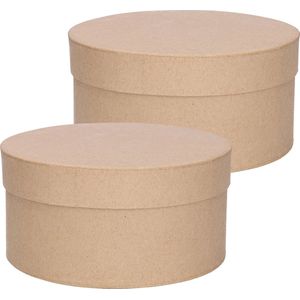 2x Stuks Ronde Bruine Hobby Knutselen Doos/Dozen van Karton - 15 X 7,5 cm