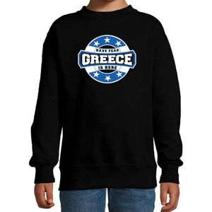 Have fear Greece is here sweater met sterren embleem in de kleuren van de Griekse vlag - zwart - kids - Griekenland supporter / Grieks elftal fan trui / EK / WK / kleding 152/164
