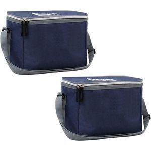 2x Koeltassen voor sixpack/6 blikjes 26 x 16 cm navy 7.5 liter met verstelbare schouderband - Koeltassen voor strand/picknick/vakantie - Dranken koelen