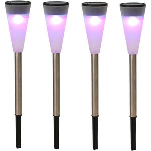 1x RVS Buitenlampen/tuinlampen LED stekers solar verlichting 36 cm gekleurd