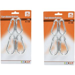 16x stuks karabijnhaak / karabijnhaken - 6 cm / 8 cm - aluminium - snaphooks/ carabiners