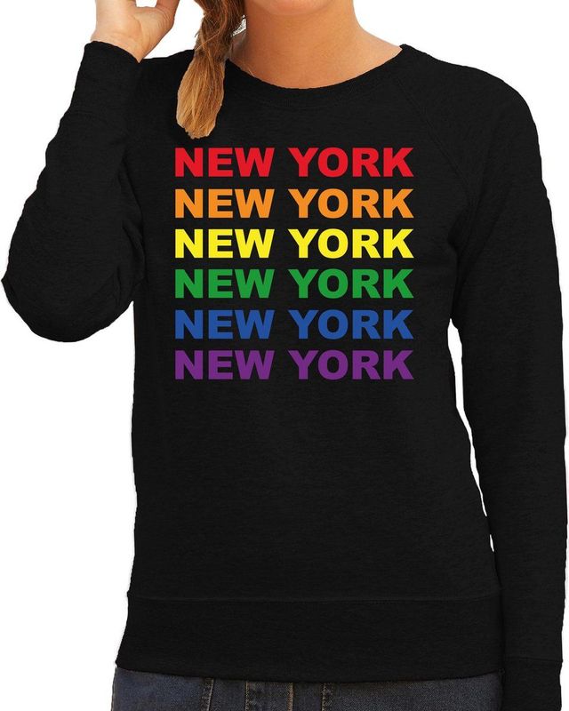 Regenboog New York gay pride / parade zwarte sweater voor dames - LHBT evenement sweaters kleding