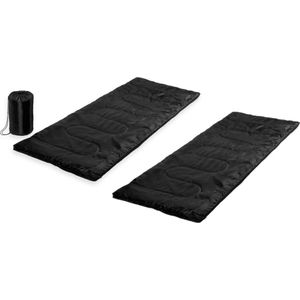 Set van 2x stuks zwarte kampeer 1 persoons slaapzakken dekenmodel 75 x 185 cm - Kamperen en outdoor artikelen kampeerslaapzakken