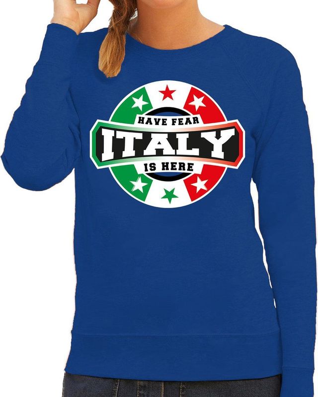 Bellatio Decorations - Sweater - Blauw - Katoen - HAVE FEAR ITALY IS HERE