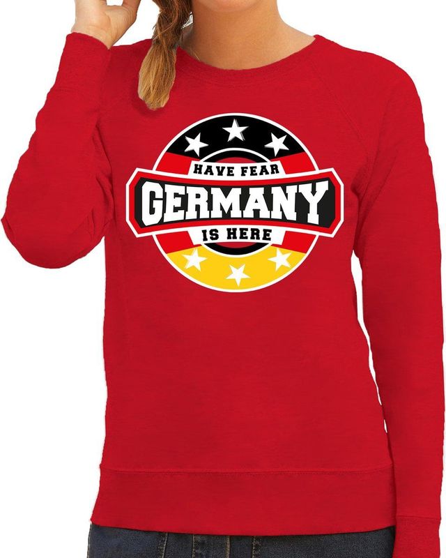 Have fear Germany / Duitsland is here supporter trui / kleding met sterren embleem rood voor dames