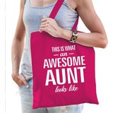 Awesome aunt / geweldige tante cadeau katoenen tas roze voor dames - kado tas / tasje / shopper