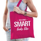 This is what smart looks like cadeau katoenen tas roze voor dames - kado tas / tasje / shopper voor een slimme intelligente dame / vrouw