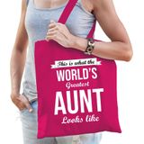 Worlds greatest AUNT cadeau tasje roze voor dames - verjaardag / kado tas / katoenen shopper voor tantes