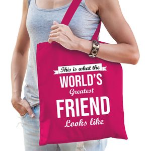 Worlds greatest FRIEND vriendinnen cadeau tas roze voor dames - Feest Boodschappentassen