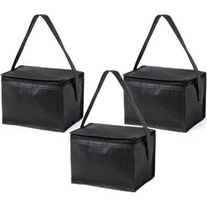 3x stuks kleine mini koeltasjes zwart sixpack blikjes - Compacte koelboxen/koeltassen