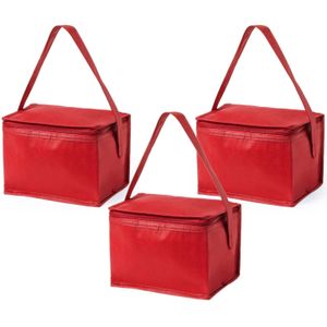 3x stuks kleine mini  koeltasjes rood sixpack blikjes - Compacte koelboxen/koeltassen en elementen