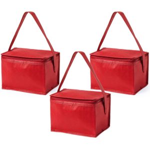 10x stuks kleine mini koeltasjes rood sixpack blikjes - Compacte koelboxen/koeltassen