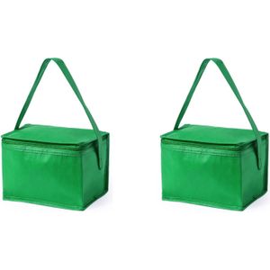 2x stuks kleine mini  koeltasjes groen sixpack blikjes - Compacte koelboxen/koeltassen en elementen