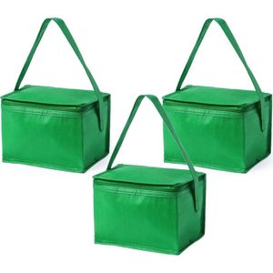 3x stuks kleine mini koeltasjes groen sixpack blikjes - Compacte koelboxen/koeltassen