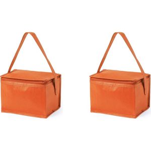 2x stuks kleine mini  koeltasjes oranje sixpack blikjes - Compacte koelboxen/koeltassen en elementen