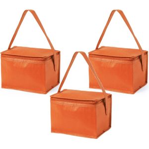 3x stuks kleine mini koeltasjes oranje sixpack blikjes - Compacte koelboxen/koeltassen