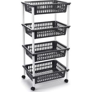 Opberg trolley/roltafel - antraciet grijs - met 4 manden - 40 x 30 x 85 cm