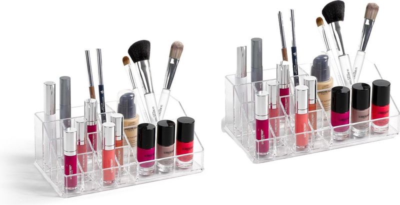 Make-up Organizer - Set van 2 - Transparant - Kunststof - 15 Vaks
