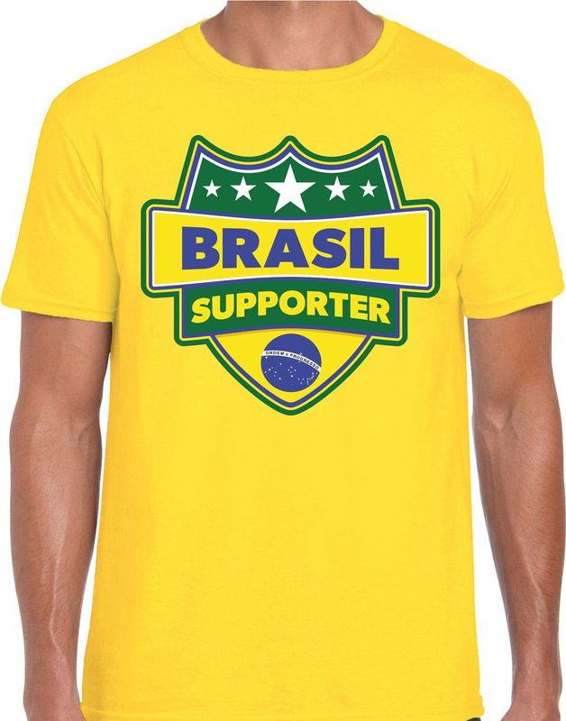 Bellatio Decorations - Brasil Schild - T-shirt - Geel - 100% Katoen