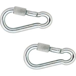 2x stuks karabijnhaak / karabijnhaken met schroefsluiting verzinkt staal 14 cm - snaphooks/ carabiners