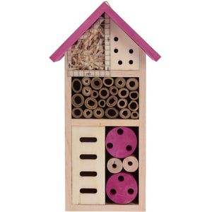 Lifetime Garden Insectenhotel - roze - hout - 13 x 9 x 26 cm - insectenhuisje