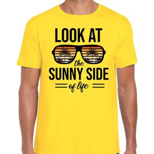 Sunny side feest t-shirt / shirt Look at the sunny side of life voor heren - geel - Beach party outfit / kleding/ verkleedkleding/ carnaval shirt L