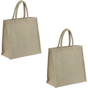 4x Jute Boodschappentassen/Strandtassen 35 X 34 cm Naturel - Draagtassen met Hengsels - Eco