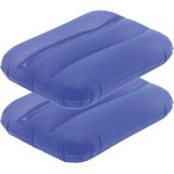 2x Opblaasbare kussentjes blauw 28 x 19 cm - Reiskussens - Opblaasbare kussens voor onderweg/strand/zwembad