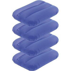 4x Opblaasbare kussentjes blauw 28 x 19 cm - Reiskussens - Opblaasbare kussens voor onderweg/strand/zwembad